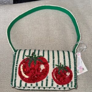 Embroidered Beaded Tomato Design Handbag